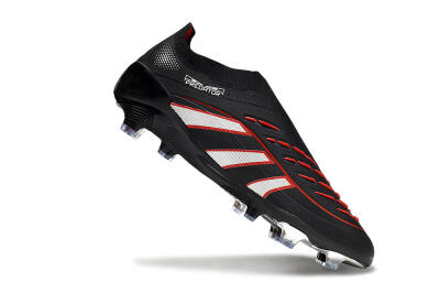 Men's Adidas Predator 25 Elite Laceless FG Firm Ground Low-Tops Football Boots - Black/Silver/Red