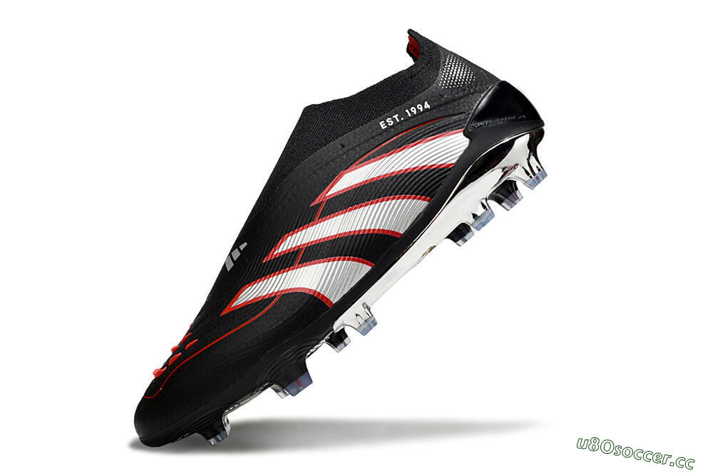 Men's Adidas Predator 25 Elite Laceless FG Firm Ground Low-Tops Football Boots - Black/Silver/Red 5