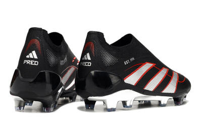 Men's Adidas Predator 25 Elite Laceless FG Firm Ground Low-Tops Football Boots - Black/Silver/Red