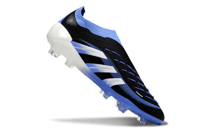 Unisex Adidas Predator 25 Elite Laceless FG Firm Ground Low-Tops Football Boots - Black/Blue/White