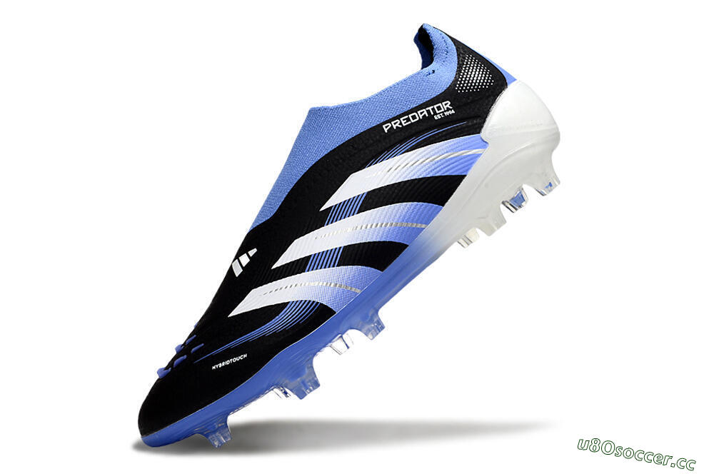 Unisex Adidas Predator 25 Elite Laceless FG Firm Ground Low-Tops Football Boots - Black/Blue/White 5