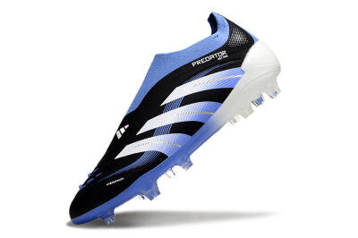 Unisex Adidas Predator 25 Elite Laceless FG Firm Ground Low-Tops Football Boots - Black/Blue/White