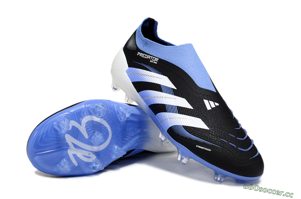 Unisex Adidas Predator 25 Elite Laceless FG Firm Ground Low-Tops Football Boots - Black/Blue/White 3