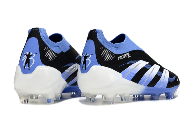 Unisex Adidas Predator 25 Elite Laceless FG Firm Ground Low-Tops Football Boots - Black/Blue/White
