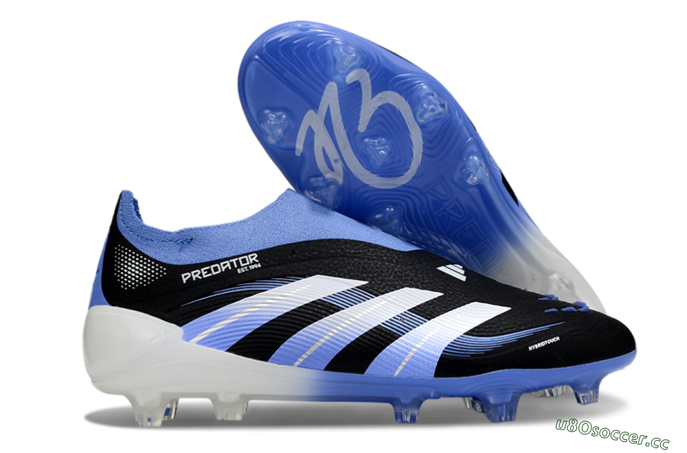 Unisex Adidas Predator 25 Elite Laceless FG Firm Ground Low-Tops Football Boots - Black/Blue/White 2