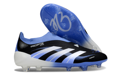 Unisex Adidas Predator 25 Elite Laceless FG Firm Ground Low-Tops Football Boots - Black/Blue/White