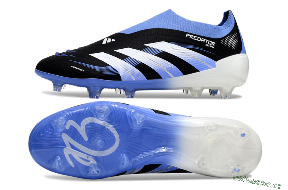 Unisex Adidas Predator 25 Elite Laceless FG Firm Ground Low-Tops Football Boots - Black/Blue/White 1