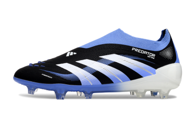 Unisex Adidas Predator 25 Elite Laceless FG Firm Ground Low-Tops Football Boots - Black/Blue/White