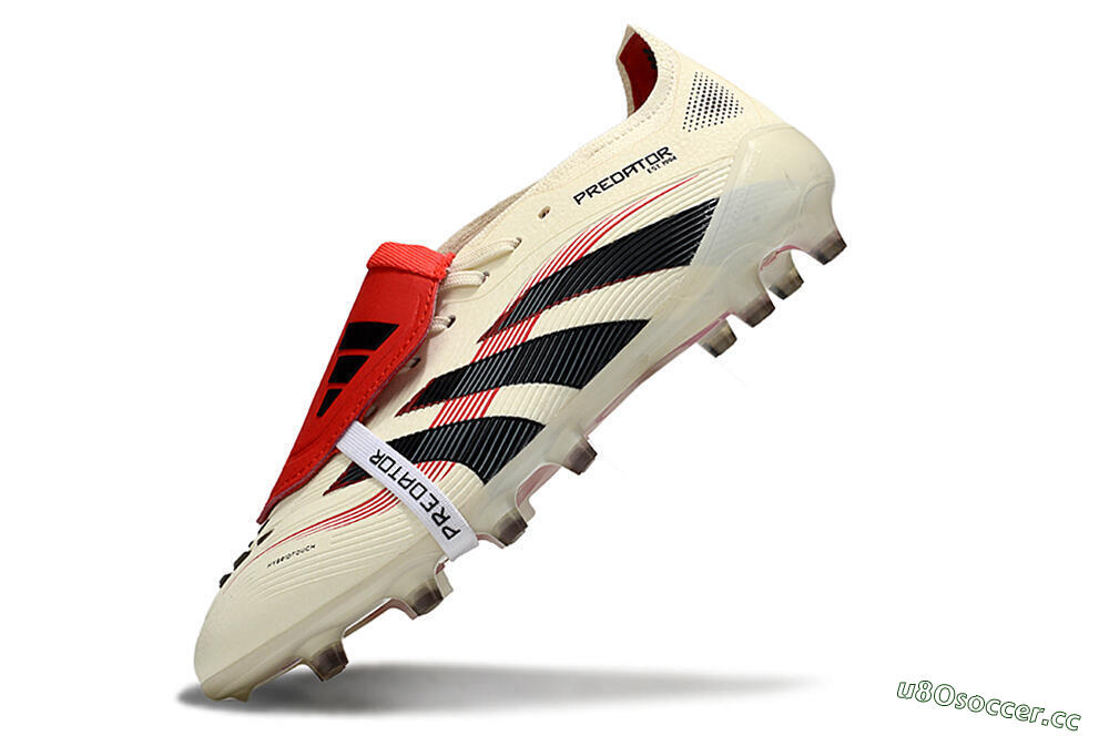 Unisex Adidas Predator 25 Elite Foldover Tongue AG Artificial Grass Low-Tops Football Boots - White/Black/Red 5