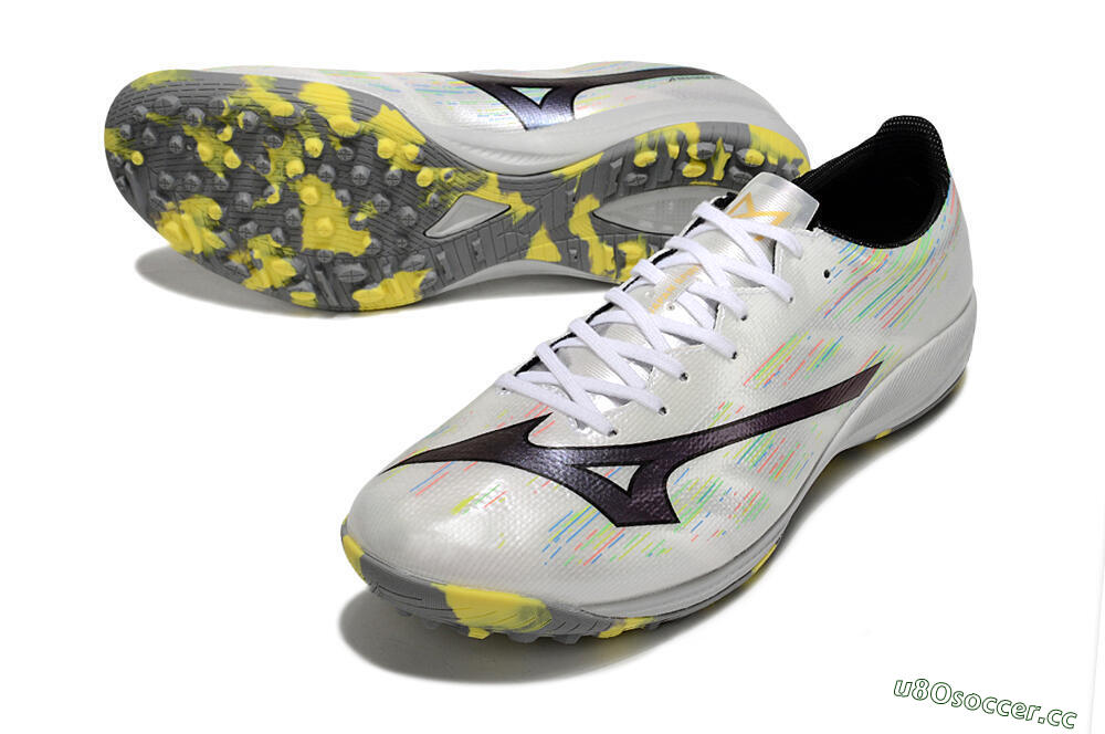 Men's Mizuno Alpha Beta TF Artificial Turf Low-Tops Football Shoes - White/Pink/Yellow 3