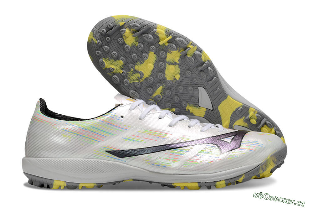 Men's Mizuno Alpha Beta TF Artificial Turf Low-Tops Football Shoes - White/Pink/Yellow 2