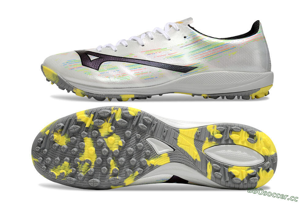 Men's Mizuno Alpha Beta TF Artificial Turf Low-Tops Football Shoes - White/Pink/Yellow 1