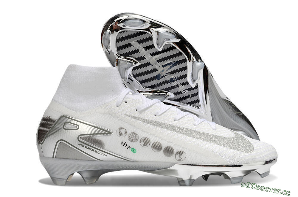 Unisex Nike Air Zoom Mercurial Superfly 10 Elite FG Firm Ground High-Tops Football Boots - White/Silver/Black 2