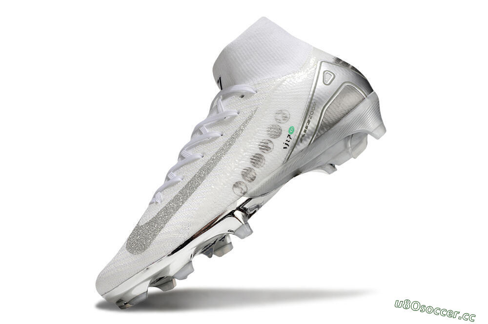 Unisex Nike Air Zoom Mercurial Superfly 10 Elite FG Firm Ground High-Tops Football Boots - White/Silver/Black 5