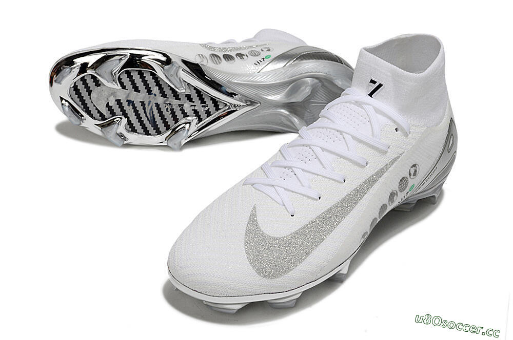 Unisex Nike Air Zoom Mercurial Superfly 10 Elite FG Firm Ground High-Tops Football Boots - White/Silver/Black 3