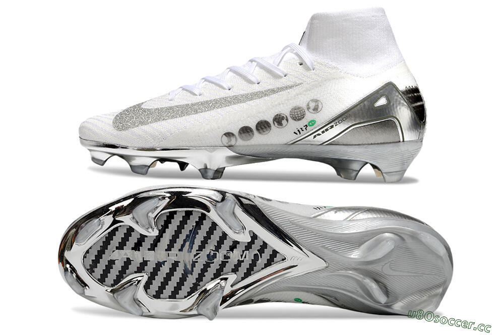 Unisex Nike Air Zoom Mercurial Superfly 10 Elite FG Firm Ground High-Tops Football Boots - White/Silver/Black 1