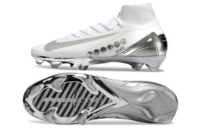 Unisex Nike Air Zoom Mercurial Superfly 10 Elite FG Firm Ground High-Tops Football Boots - White/Silver/Black