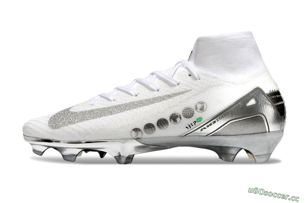 Unisex Nike Air Zoom Mercurial Superfly 10 Elite FG Firm Ground High-Tops Football Boots - White/Silver/Black 0