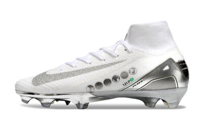 Unisex Nike Air Zoom Mercurial Superfly 10 Elite FG Firm Ground High-Tops Football Boots - White/Silver/Black