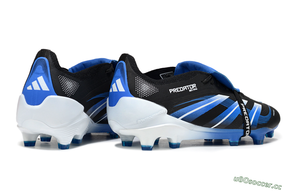Men's Adidas Predator 25 Elite Foldover Tongue FG Firm Ground Low-Tops Football Boots - Black/Blue/White 6
