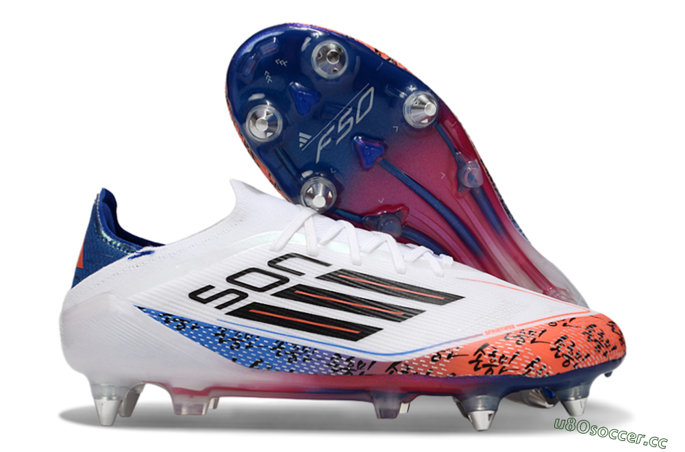 Men's Son x Adidas F50 Elite SG Soft Ground Low-Tops Football Boots - White/Blue/Red 2