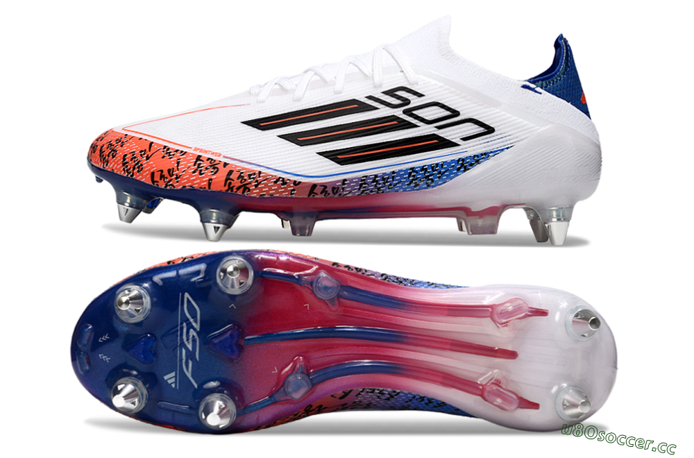 Men's Son x Adidas F50 Elite SG Soft Ground Low-Tops Football Boots - White/Blue/Red 1