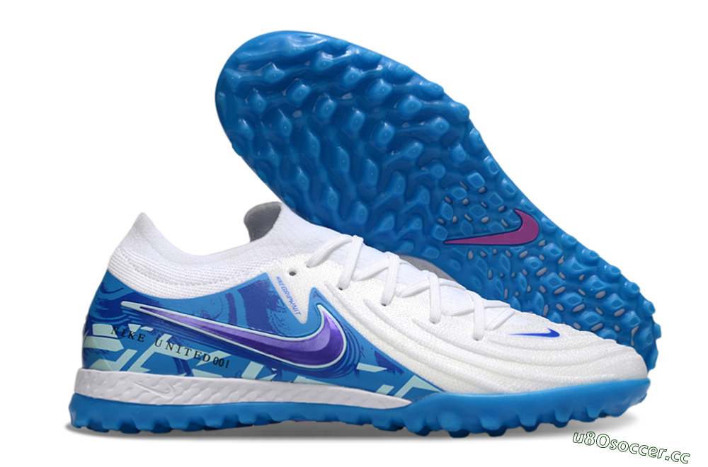 Men's Nike Phantom GX 2 Elite TF Artificial Turf Low-Tops Football Shoes - White/Blue 2