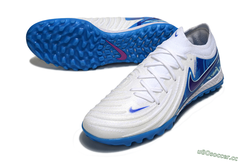 Men's Nike Phantom GX 2 Elite TF Artificial Turf Low-Tops Football Shoes - White/Blue 3