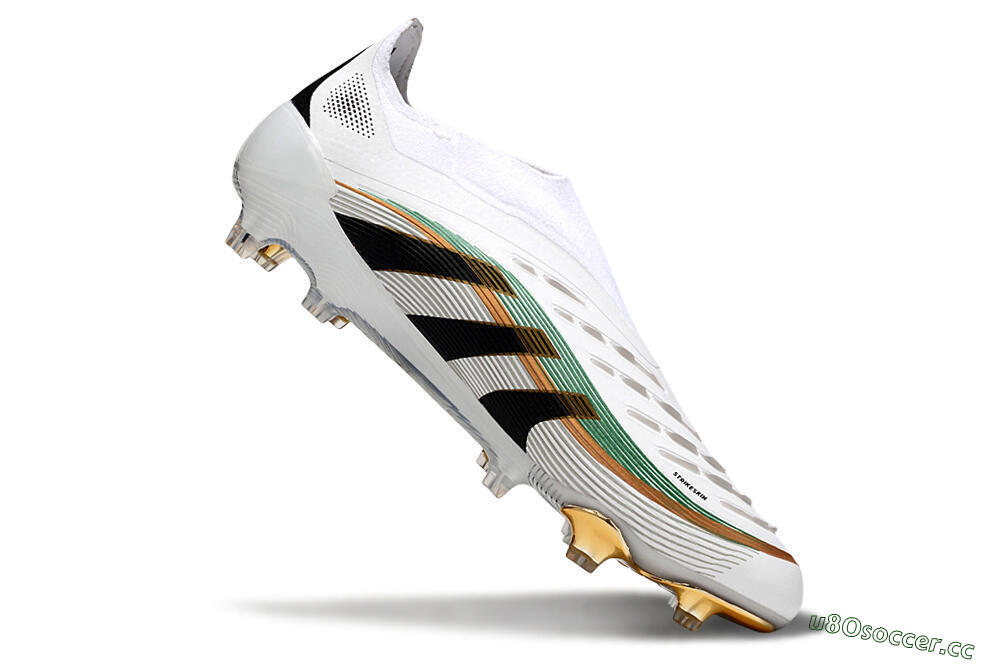 Unisex Adidas Predator 25 Elite Laceless FG Firm Ground Low-Tops Football Boots - White/Black/Gold 5