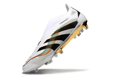 Unisex Adidas Predator 25 Elite Laceless FG Firm Ground Low-Tops Football Boots - White/Black/Gold