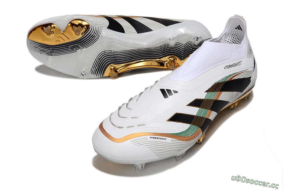 Unisex Adidas Predator 25 Elite Laceless FG Firm Ground Low-Tops Football Boots - White/Black/Gold 3