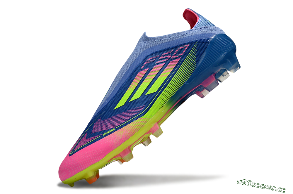 Unisex Adidas F50 Elite Laceless FG Firm Ground Low-Tops Football Boots - Blue/Yellow/Pink 6