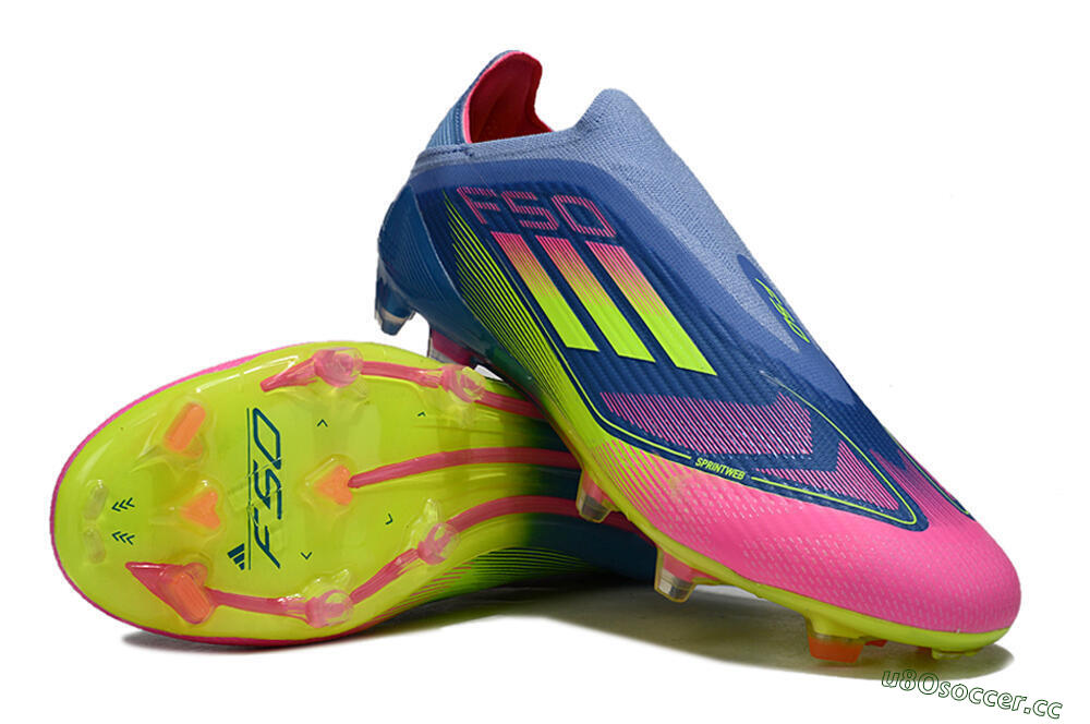 Unisex Adidas F50 Elite Laceless FG Firm Ground Low-Tops Football Boots - Blue/Yellow/Pink 4