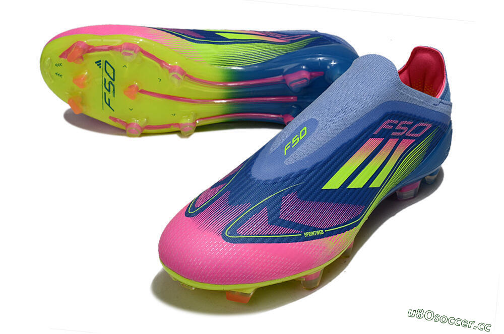 Unisex Adidas F50 Elite Laceless FG Firm Ground Low-Tops Football Boots - Blue/Yellow/Pink 3
