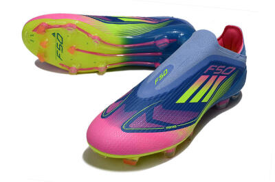 Unisex Adidas F50 Elite Laceless FG Firm Ground Low-Tops Football Boots - Blue/Yellow/Pink