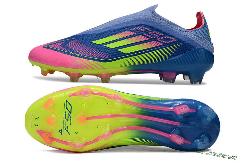 Unisex Adidas F50 Elite Laceless FG Firm Ground Low-Tops Football Boots - Blue/Yellow/Pink 1