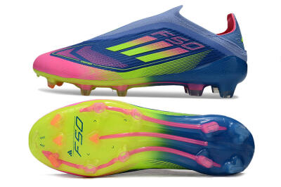 Unisex Adidas F50 Elite Laceless FG Firm Ground Low-Tops Football Boots - Blue/Yellow/Pink