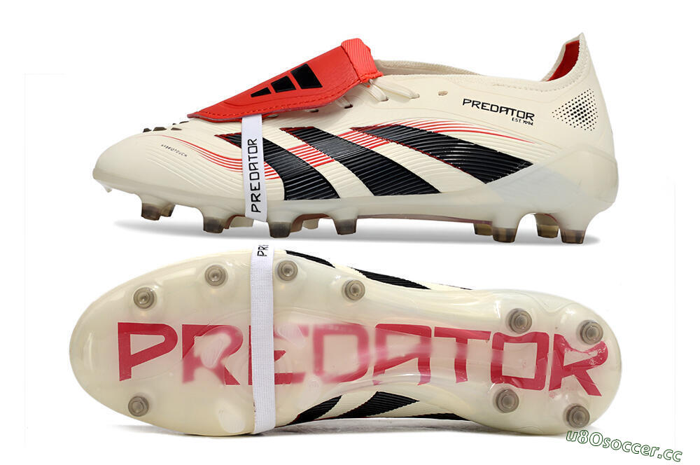 Men's Adidas Predator 25 Elite Foldover Tongue FG Firm Ground Low-Tops Football Boots - White/Black/Red 1