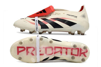 Men's Adidas Predator 25 Elite Foldover Tongue FG Firm Ground Low-Tops Football Boots - White/Black/Red