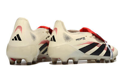 Men's Adidas Predator 25 Elite Foldover Tongue FG Firm Ground Low-Tops Football Boots - White/Black/Red