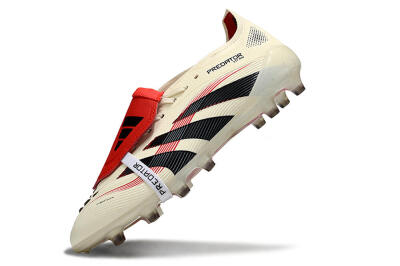 Men's Adidas Predator 25 Elite Foldover Tongue FG Firm Ground Low-Tops Football Boots - White/Black/Red