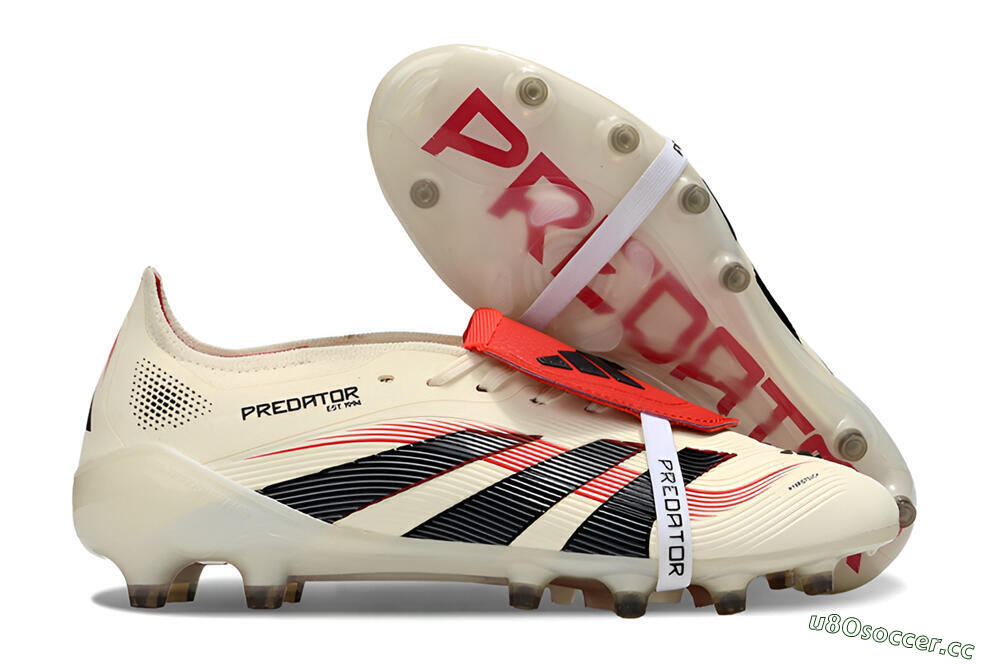 Men's Adidas Predator 25 Elite Foldover Tongue FG Firm Ground Low-Tops Football Boots - White/Black/Red 2