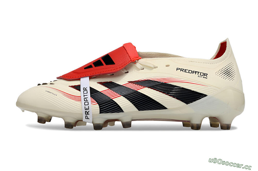 Men's Adidas Predator 25 Elite Foldover Tongue FG Firm Ground Low-Tops Football Boots - White/Black/Red 0