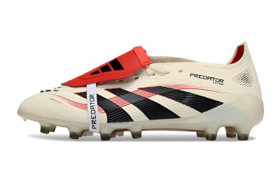 Men's Adidas Predator 25 Elite Foldover Tongue FG Firm Ground Low-Tops Football Boots - White/Black/Red
