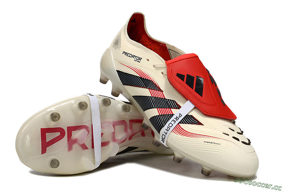 Men's Adidas Predator 25 Elite Foldover Tongue FG Firm Ground Low-Tops Football Boots - White/Black/Red 3