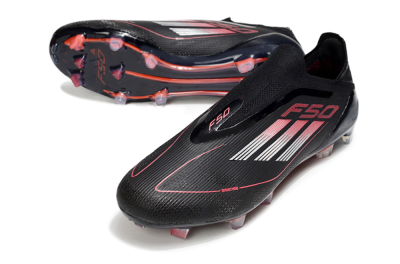 Men's Adidas F50 Elite Laceless FG Firm Ground Low-Tops Football Boots - Black/Silver/Red