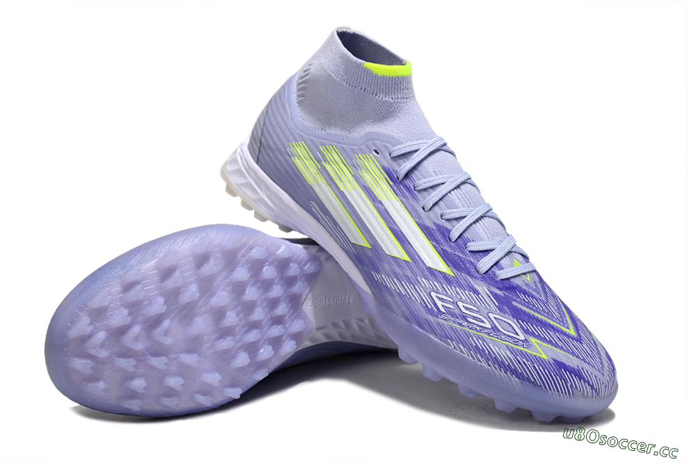 Men's Adidas F50 Elite Mid TF Artificial Turf Low-Tops Football Shoes - Purple/Silver/Yellow 3