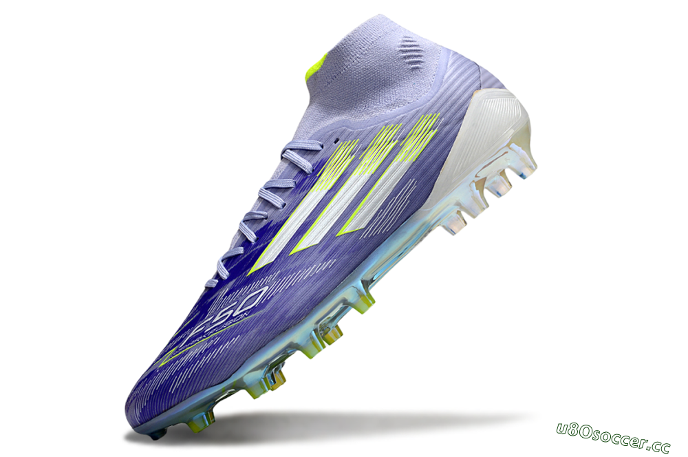 Men's Adidas F50 Elite Mid FG Firm Ground High-Tops Football Boots - Purple/Silver/Yellow 5