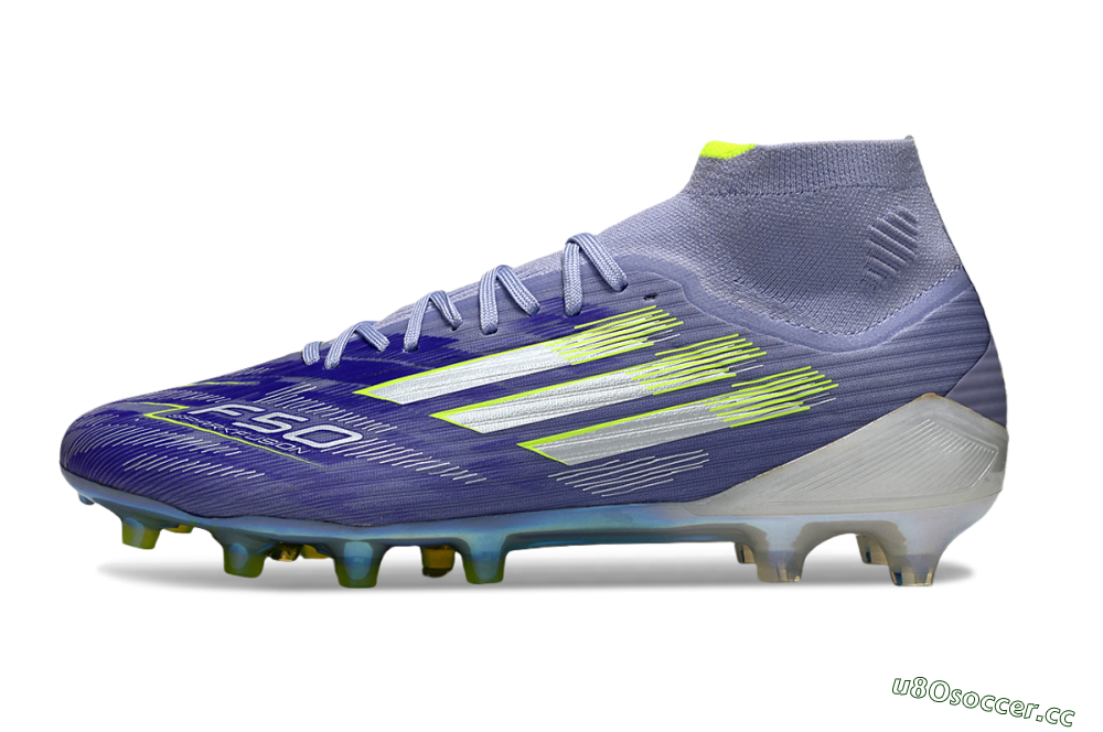Men's Adidas F50 Elite Mid FG Firm Ground High-Tops Football Boots - Purple/Silver/Yellow 0