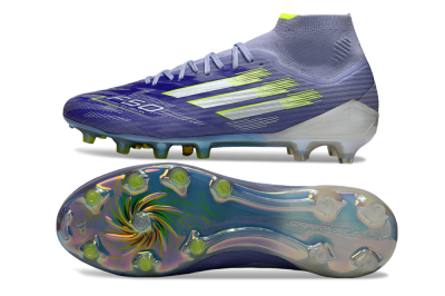 Men's Adidas F50 Elite Mid FG Firm Ground High-Tops Football Boots - Purple/Silver/Yellow